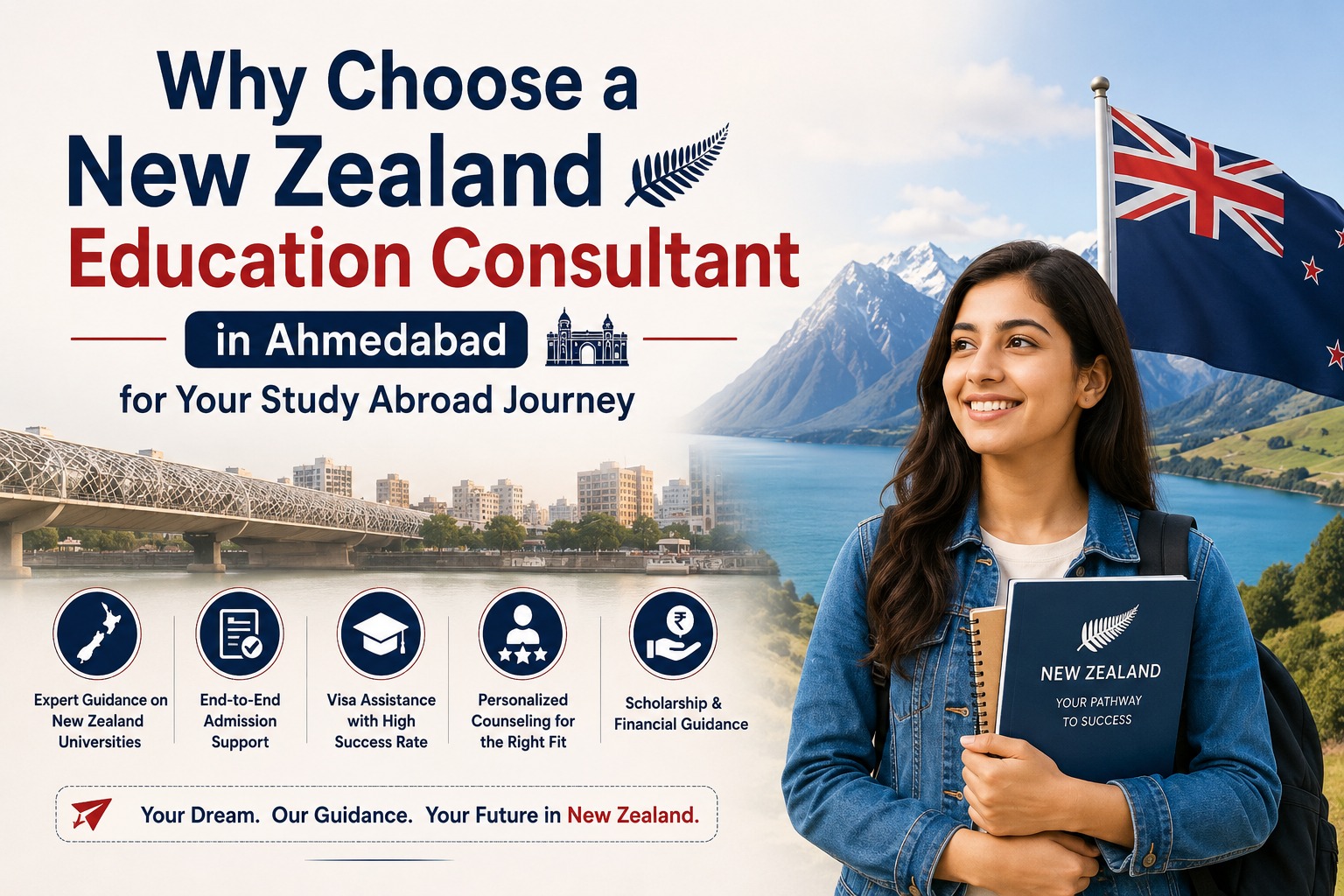 New Zealand Education Consultant in Ahmedabad helping Indian students with university admission and student visa in NZ.